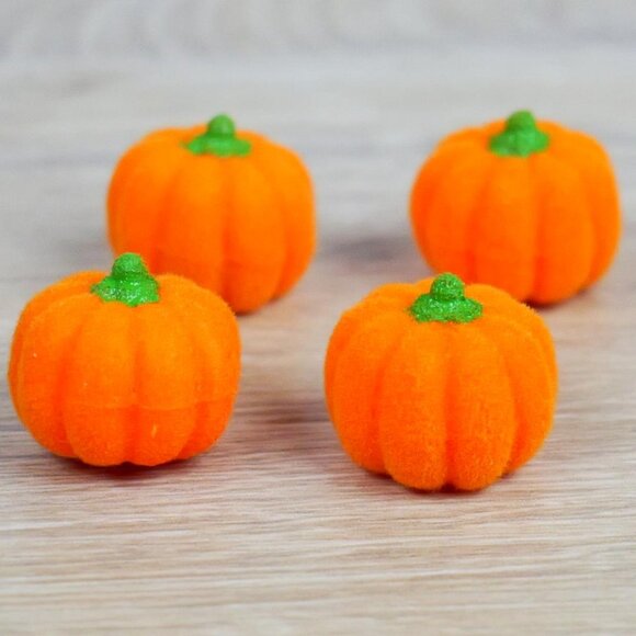 3 for $20 - 1" Miniature Flocked Pumpkins - Set of 4 - Fall & Halloween Crafts - Picture 2 of 8